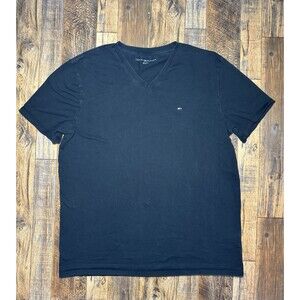 Tommy Hilfiger T-Shirt Men's Size Large L Short Sleeve‎ V-Neck Logo Black
